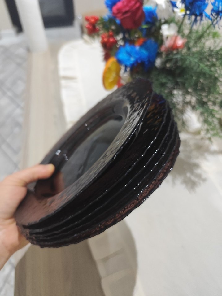 Koyu Kahverengi İşlemeli Tabak - Görsel 4