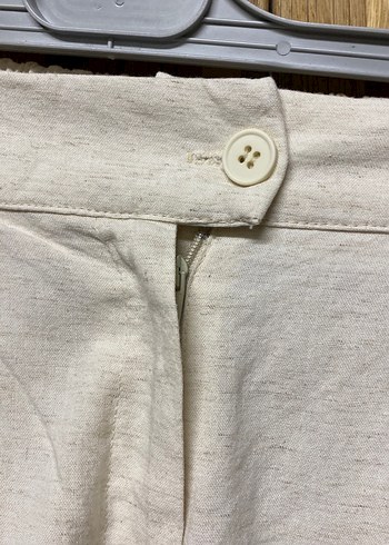 36 Beden beyaz Renk Kadın Beyaz Keten Bol Paça Pantolon
