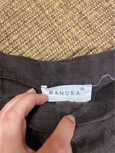 s Beden kahverengi Renk Manuka keten pantolon