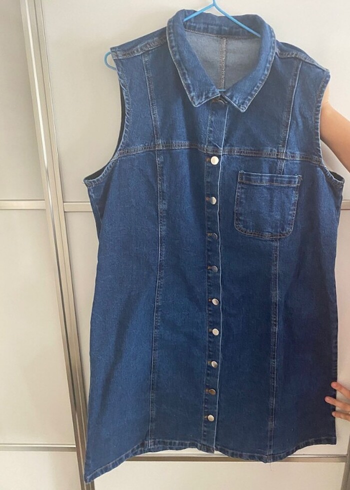 Kadın Lacivert Düğmeli Kolsuz kot elbise - Görsel 2