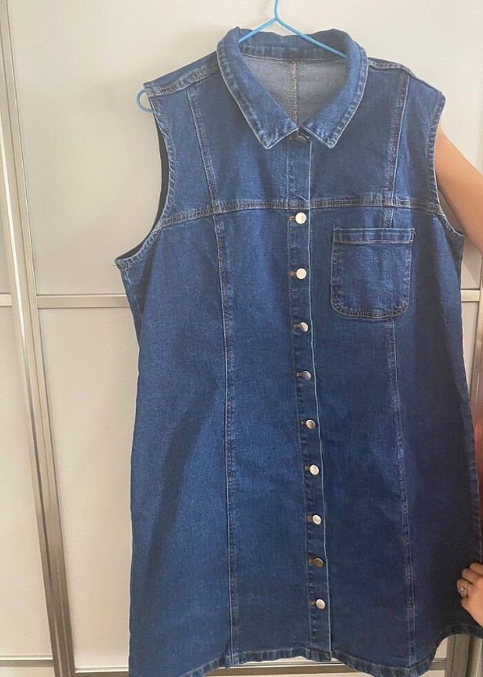 Kadın Lacivert Düğmeli Kolsuz kot elbise - Görsel 3