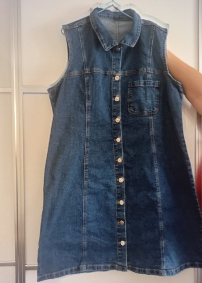 Kadın Lacivert Düğmeli Kolsuz kot elbise - Görsel 4