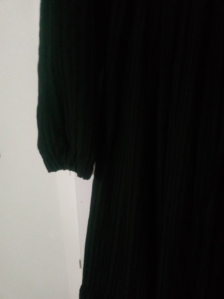 Siyah Uzun Kollu Piliseli Kadın Elbise - Görsel 5