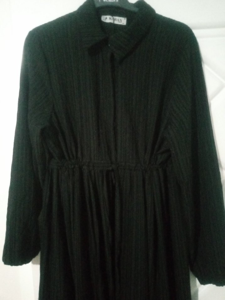 Siyah Uzun Kollu Piliseli Kadın Elbise - Görsel 3