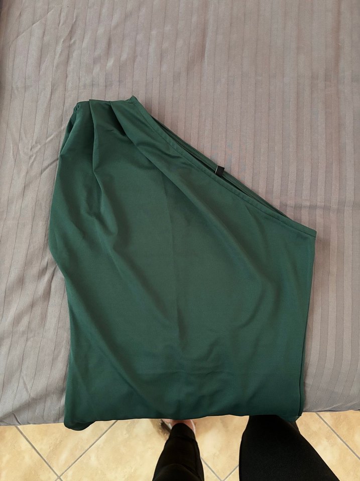 Drapeli Tek Omuzlu Yeşil Kadın bluz - Görsel 3