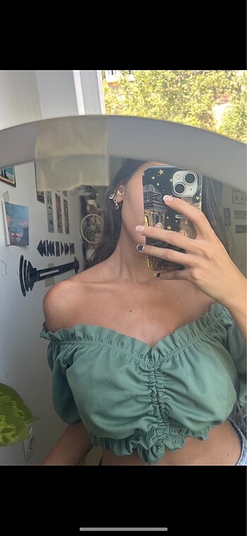 s Beden yeşil Renk Yeşil büzgülü crop