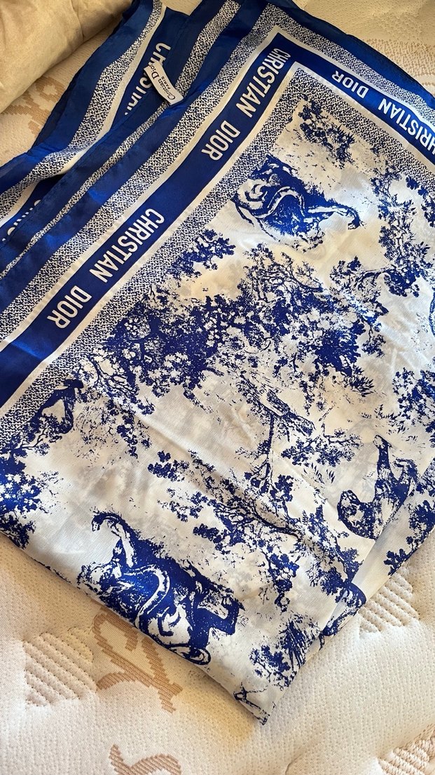 Mavi Parlak Desenli Dior şal - Görsel 3