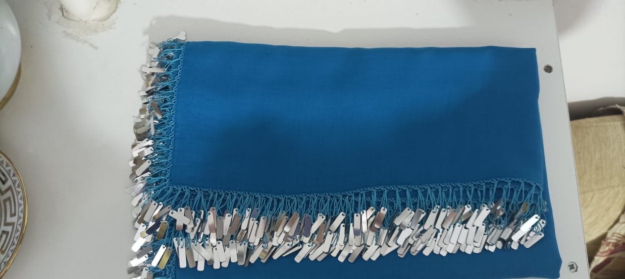 Püsküllü Turkuaz Bohem Kadın yazma - Görsel 3