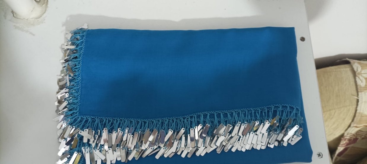 Püsküllü Turkuaz Bohem Kadın yazma - Görsel 4