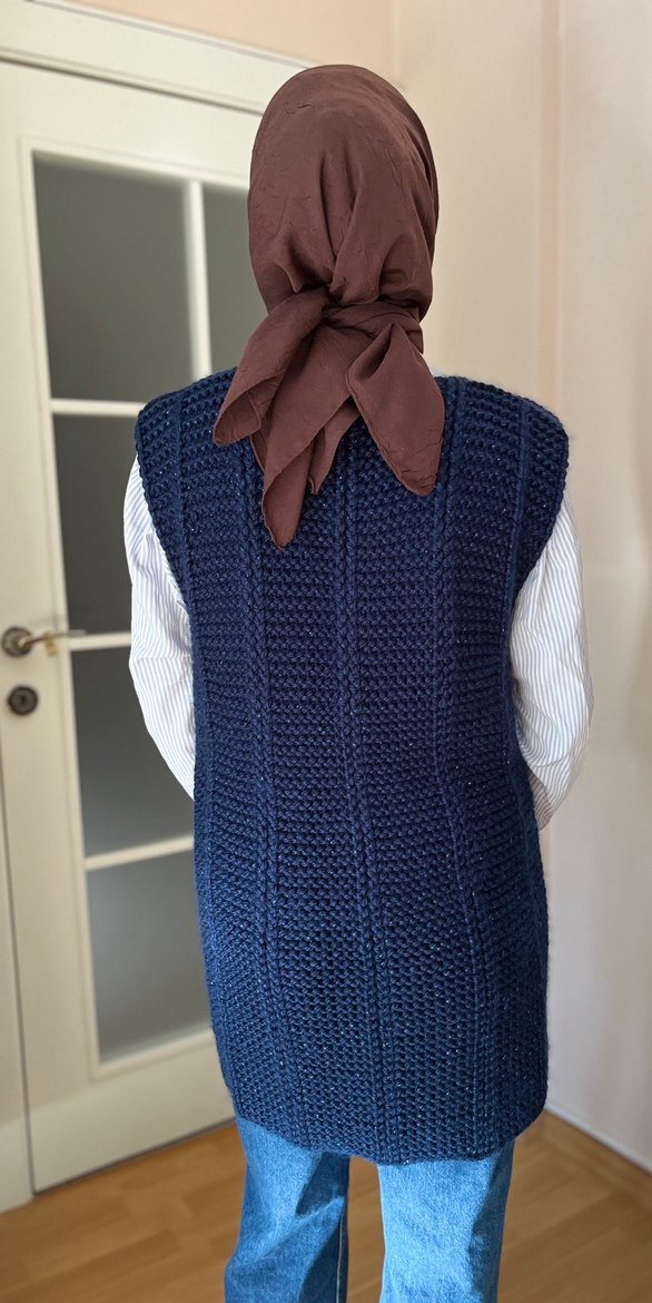 Kadın Lacivert Simli Örgü Süveter - Görsel 2