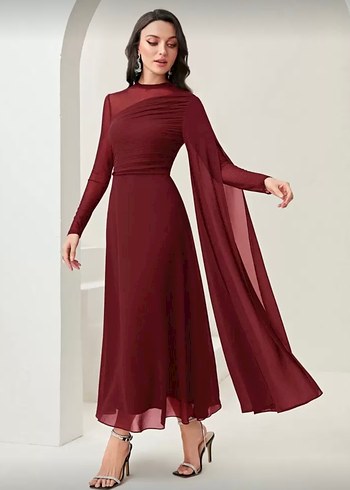 SHEIN Bordo Uzun Kollu Abiye Elbise - Görsel 3