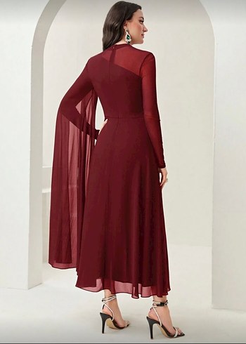 SHEIN Bordo Uzun Kollu Abiye Elbise - Görsel 2