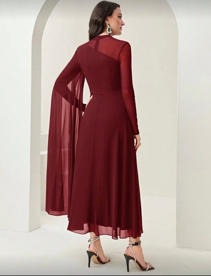 SHEIN Bordo Uzun Kollu Abiye Elbise - Görsel 2