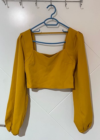 TRENDYOLMİLLA Hardal Sarısı Crop Uzun Kollu Bluz - Görsel 5