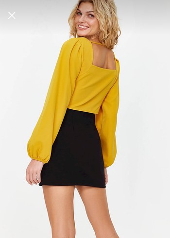 TRENDYOLMİLLA Hardal Sarısı Crop Uzun Kollu Bluz - Görsel 4