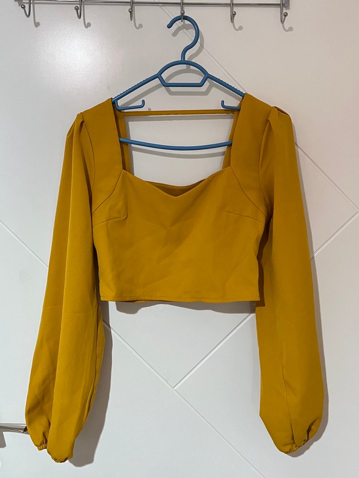 TRENDYOLMİLLA Hardal Sarısı Crop Uzun Kollu Bluz - Görsel 5