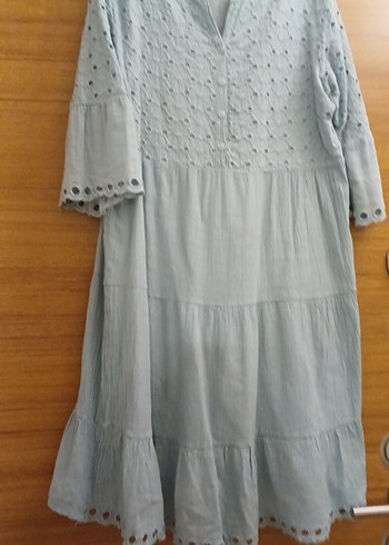 Gri Nakışlı Uzun Bohem Keten Elbise - Görsel 5