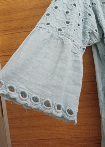 Gri Nakışlı Uzun Bohem Keten Elbise - Görsel 3