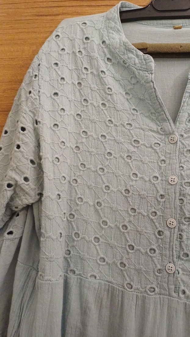 Gri Nakışlı Uzun Bohem Keten Elbise - Görsel 2