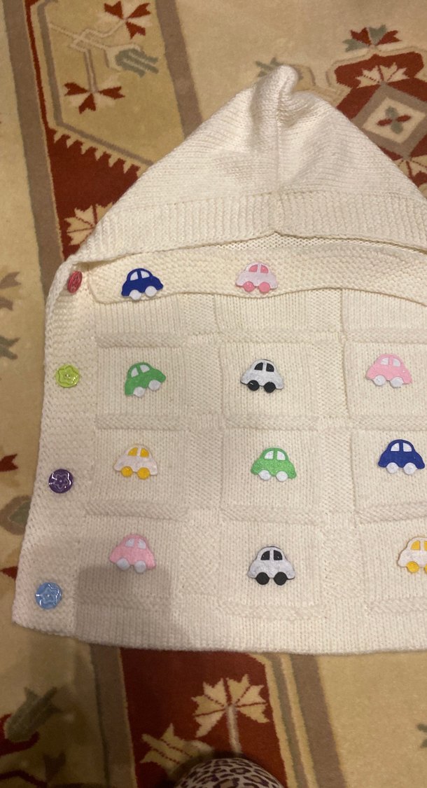 Nakışlı Çok Renkli Örgü Bebek Battaniyesi - Görsel 2