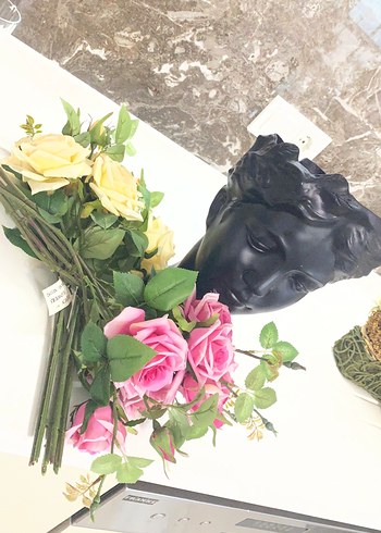 Koyu Renkli Pembe Çiçekli Heykel Vazo - Görsel 3