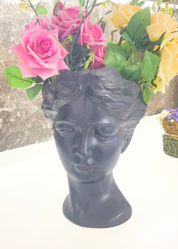 Koyu Renkli Pembe Çiçekli Heykel Vazo - Görsel 2