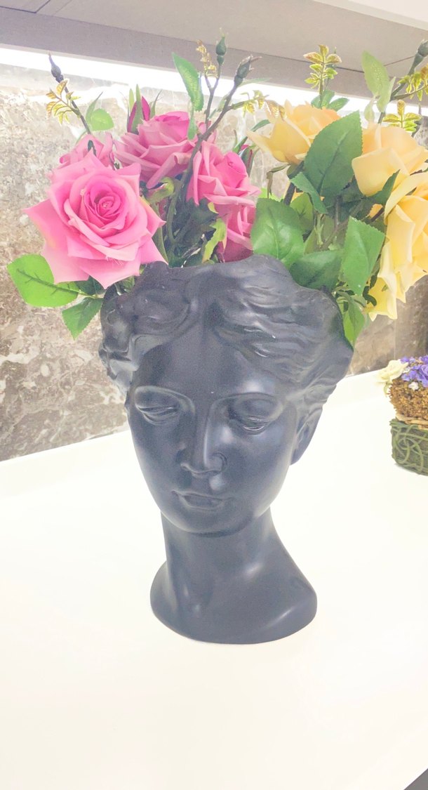 Koyu Renkli Pembe Çiçekli Heykel Vazo - Görsel 2