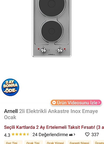 Diğer Anneler 2'li elektrikli ankastre inox ocak