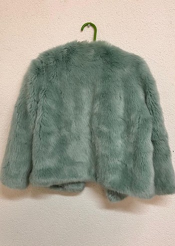 Zara Turkuaz Kadın Peluş Kürk Detaylı Midi Ceket