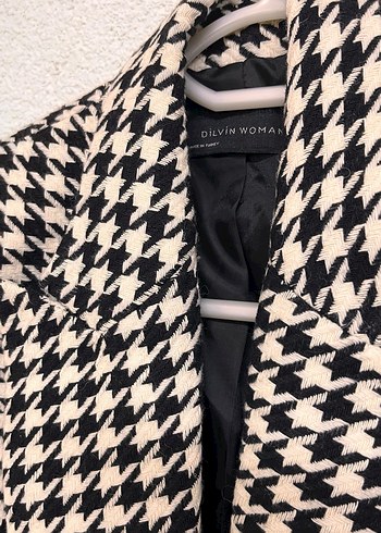 s Beden Ekose Desenli Kuşaklı Mini Kadın Blazer