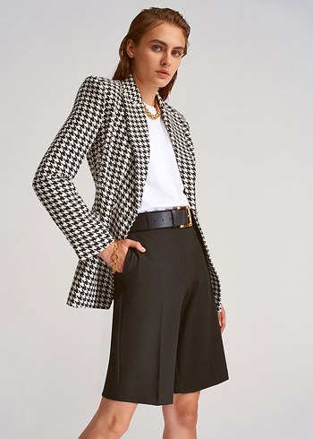 Dilvin Ekose Desenli Kuşaklı Mini Kadın Blazer