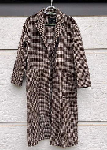 Massimo Dutti Kahverengi Ekose Desenli Kadın Kaban