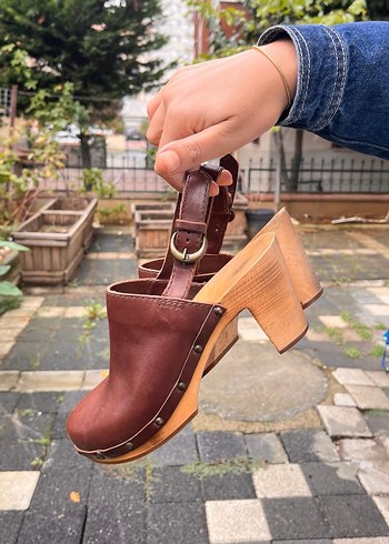 Kahverengi Nakışlı Kadın Kot Platform Topuklu - Görsel 7