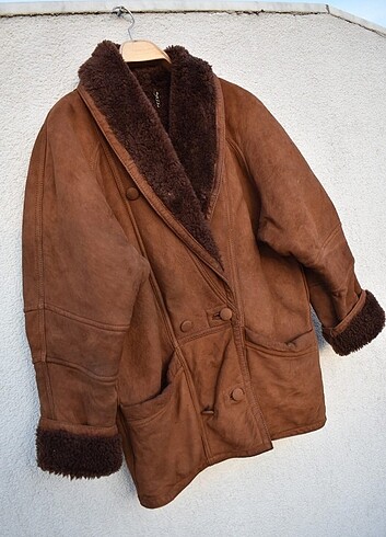 l Beden kahverengi Renk Oversize Vintage deri ceket 