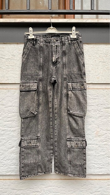 m Beden siyah Renk Bootcut Loose Kargo Jean 28 ????