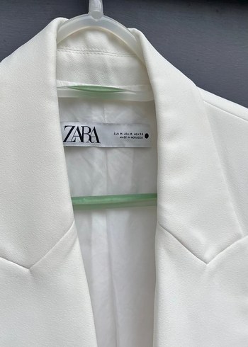 Beyaz Keten Düğmeli Kadın Blazer - Görsel 4