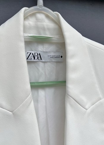 Beyaz Keten Düğmeli Kadın Blazer - Görsel 6