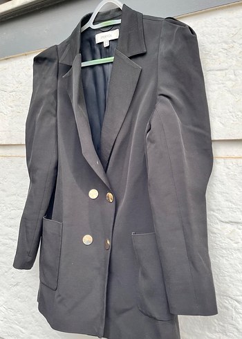 Siyah Kadın Düğmeli Midi Blazer - Görsel 9