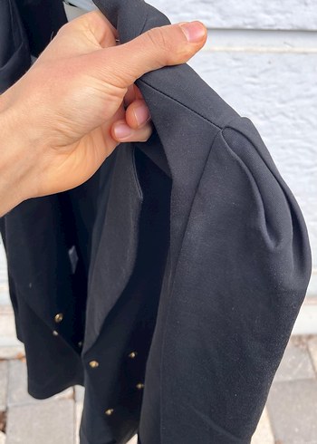 Siyah Kadın Düğmeli Midi Blazer - Görsel 2