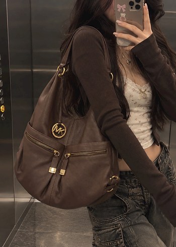 Michael Kors Sik Kahverengi Deri Omuz Cantasi