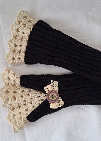 Siyah Örgü Kadın Eldivenleri vintage eldiven - Görsel 4