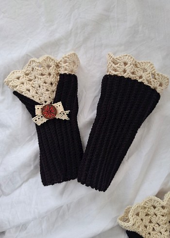 Siyah Örgü Kadın Eldivenleri vintage eldiven - Görsel 5