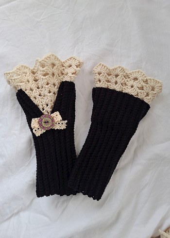 Siyah Örgü Kadın Eldivenleri vintage eldiven - Görsel 6