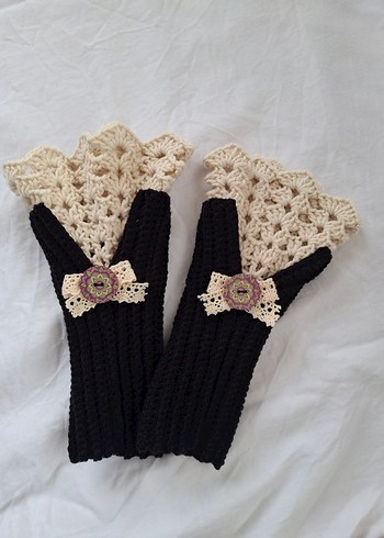 Siyah Örgü Kadın Eldivenleri vintage eldiven - Görsel 2