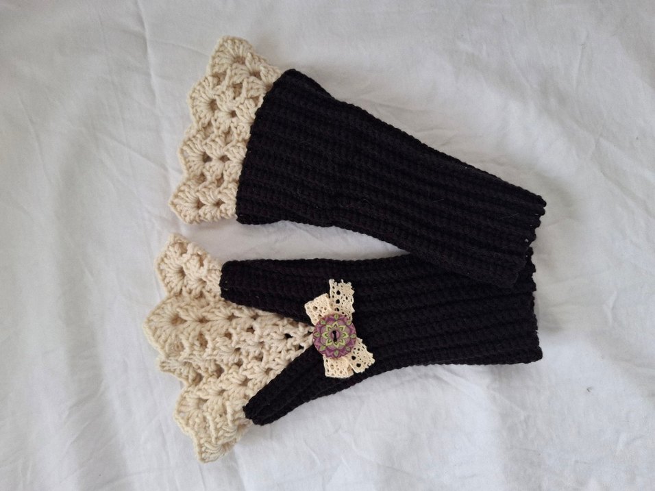 Siyah Örgü Kadın Eldivenleri vintage eldiven - Görsel 4