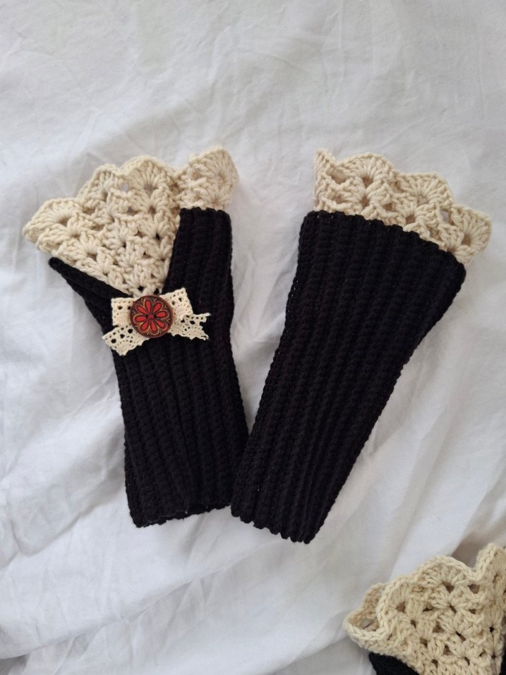 Siyah Örgü Kadın Eldivenleri vintage eldiven - Görsel 5