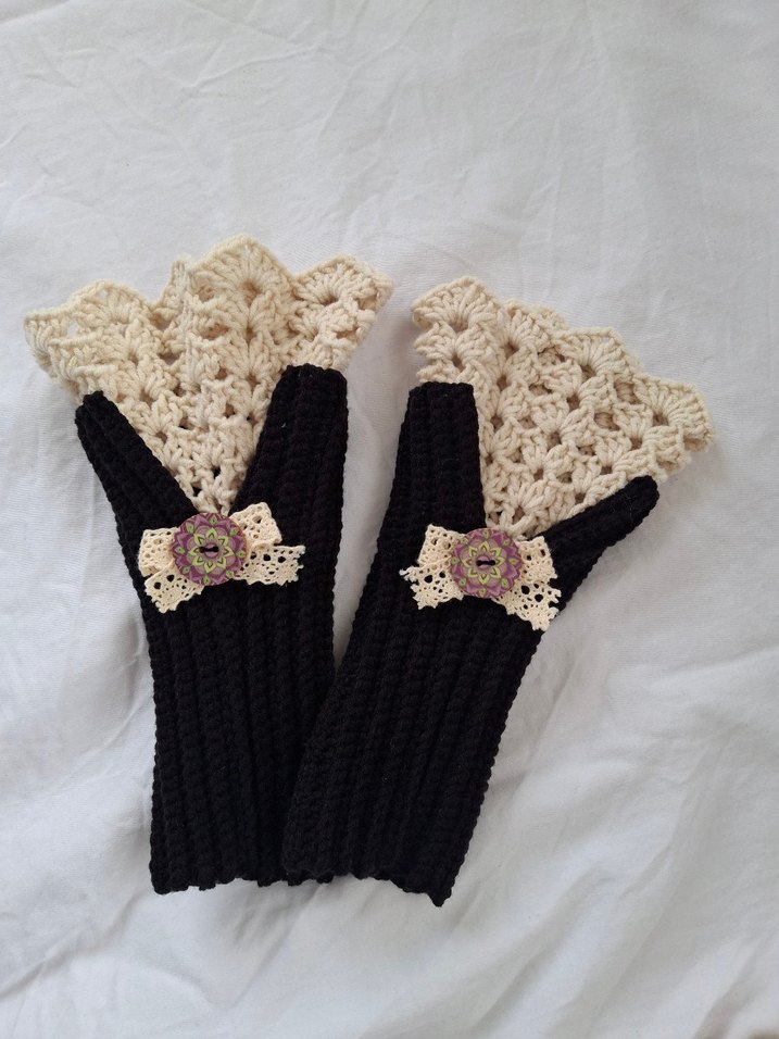 Siyah Örgü Kadın Eldivenleri vintage eldiven - Görsel 2