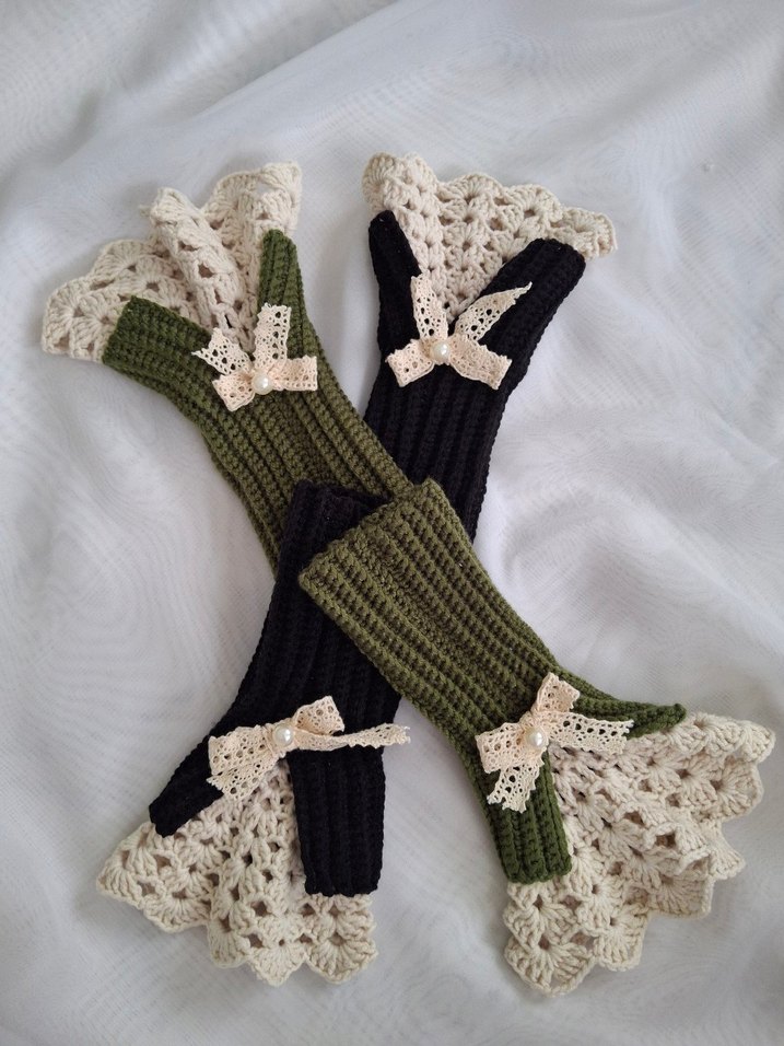 Kadın Örgü Eldiven - Koyu Haki vintage eldiven - Görsel 2