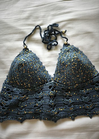 Dantel Detaylı Pembe Bohem Örme Büstiyer - Görsel 4