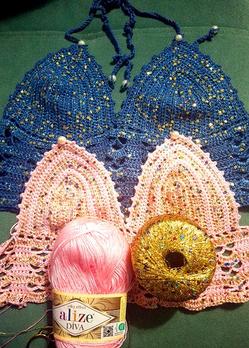 Dantel Detaylı Pembe Bohem Örme Büstiyer - Görsel 13